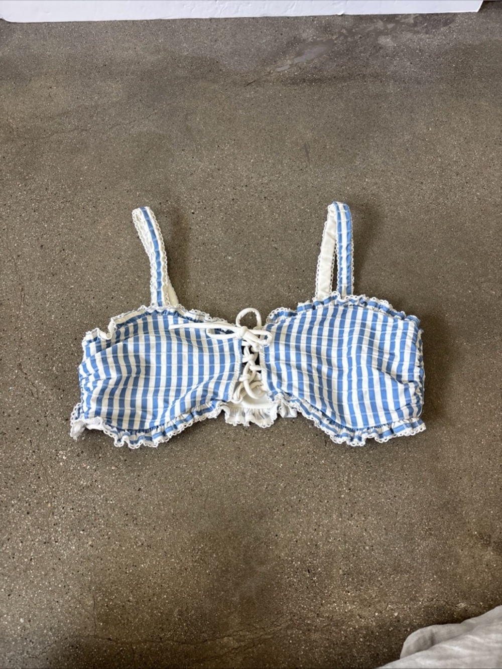 Show Me Your MuMu Blue and White Striped Bikini Top